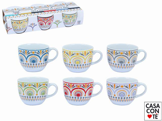 Set 6 Tazze Caffè in Porcellana Decorate – Senza Piattino | Casa con Te