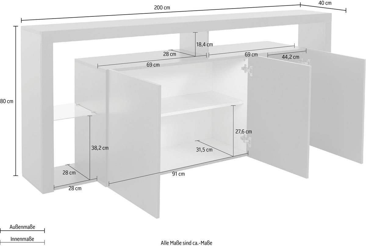 Credenza ESSENTIAL 3 ante da 200 cm | Web Furniture
