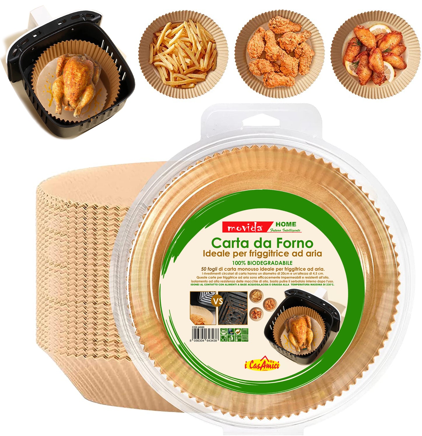Carta forno per friggitrice ad aria DM20 – 50 pezzi biodegradabili