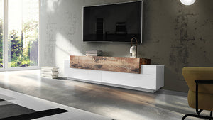 Porta TV Coro 200 cm – Verde salvia / Rovere