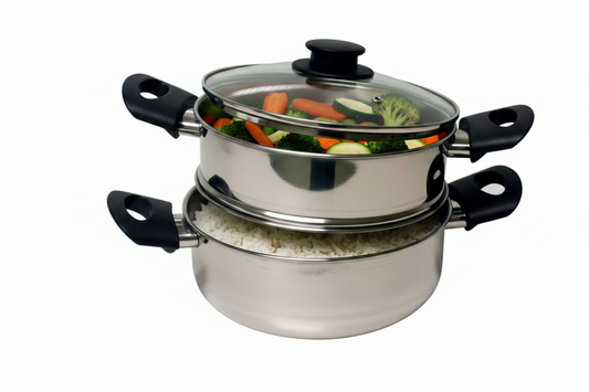Vaporiera Inox 24 cm con Coperchio in Vetro – Cuoci Riso e Verdure