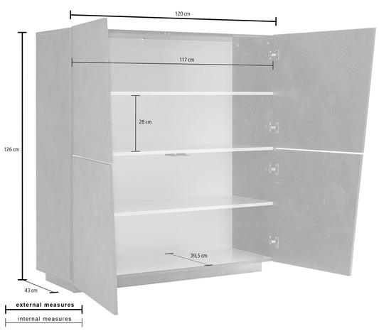 Credenza VEGA alta 120 cm 4 ante push-to-open | Web Furniture