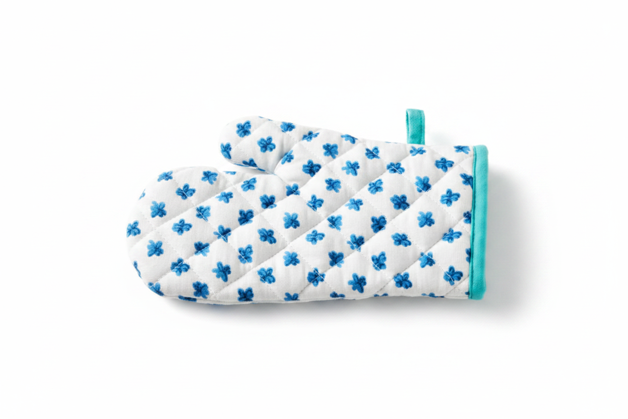 Guanto Forno Fiore Blu 17×27 con Bordino Tiffany | Elegante e Fresco | Brandani