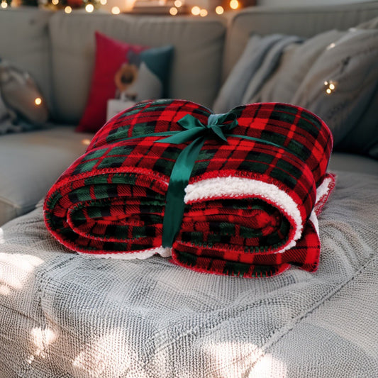 Coperta Natalizia in Flannel Sherpa - 3 Colori Assortiti - 3 Dimensioni Disponibili