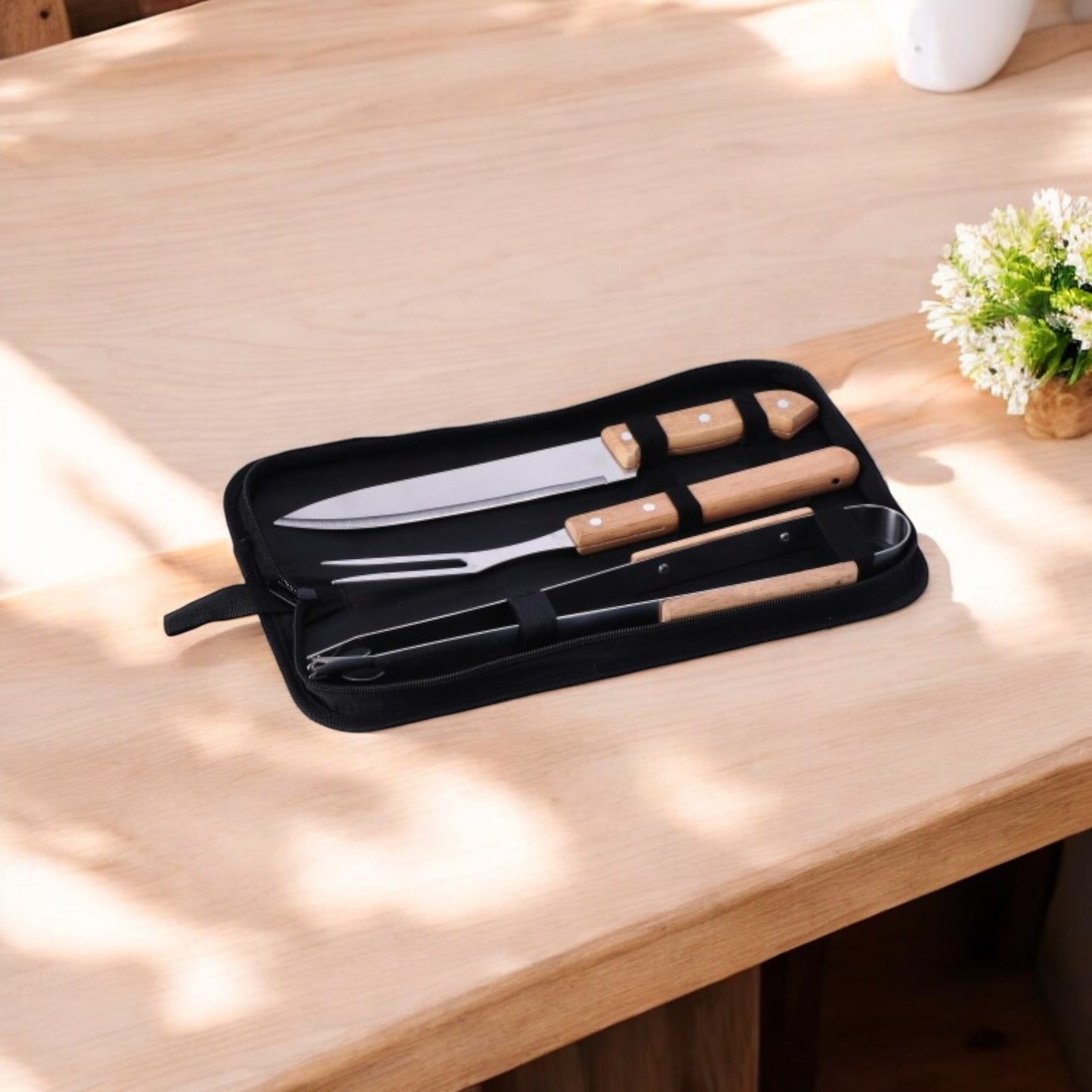 Set barbecue con 3 accessori e custodia