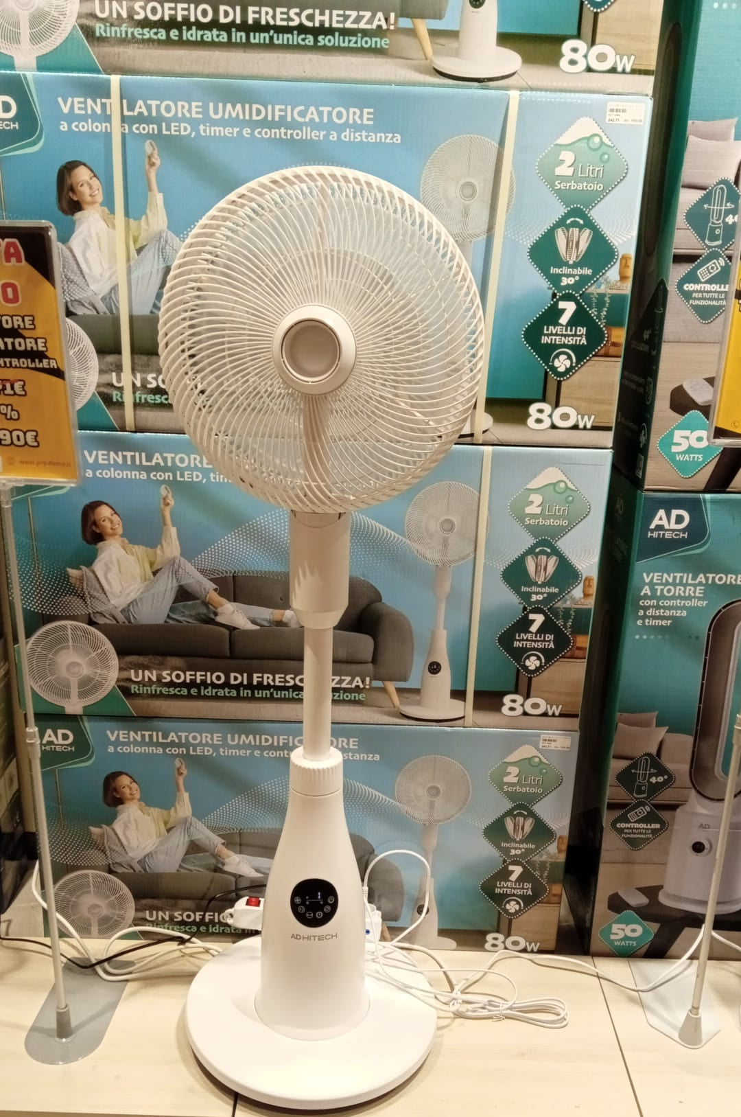 Ventilatore Umidificatore a Colonna con LED e Telecomando – 80 W – 2 L