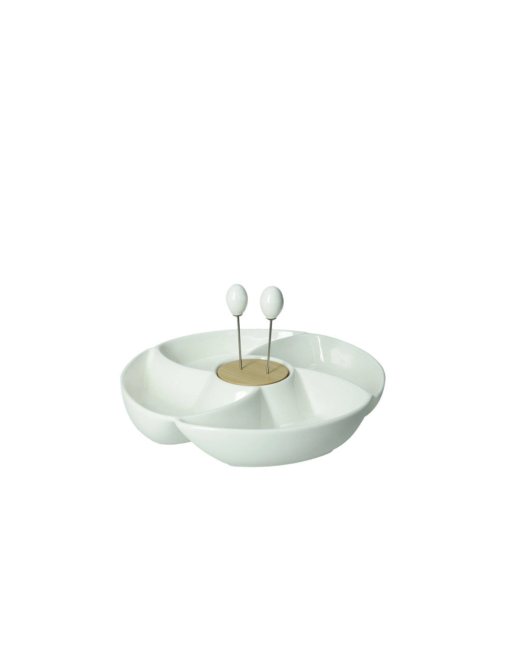 Antipastiera Rondò Porcellana & Bamboo 2 Forchettine Inox | Elegante Servizio Ø23 Brandani