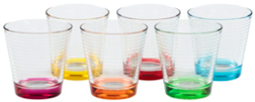 Set 6 Bicchieri Step 270 ml in Vetro – Basi Colorate Assortite