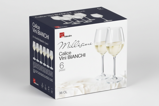Set 6 Calici Vino Bianco 38cl Millésime – Bicchieri Eleganti in Vetro Trasparente