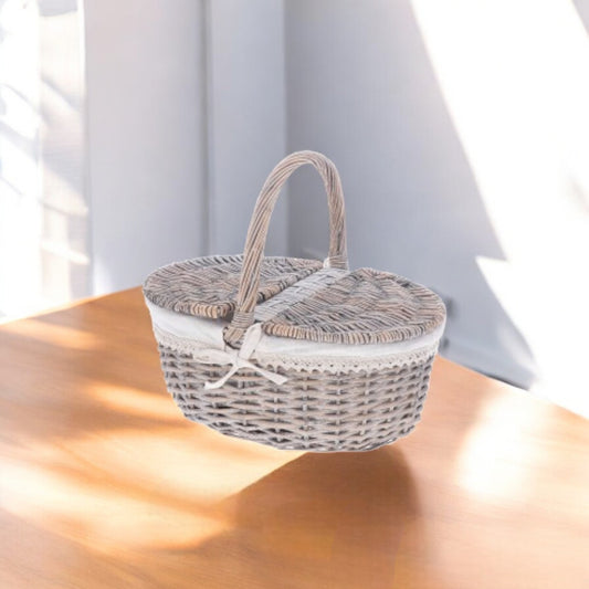 Cestino ovale in salice “Meal” con manico e interno in tessuto – assortito 3 colori