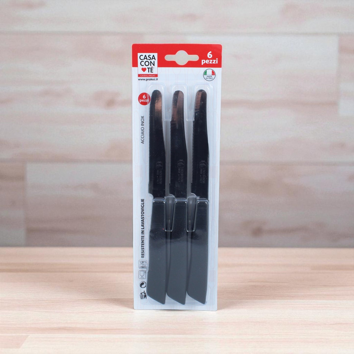 Set 6 Coltelli da Tavola - Lama 11 cm - Nero