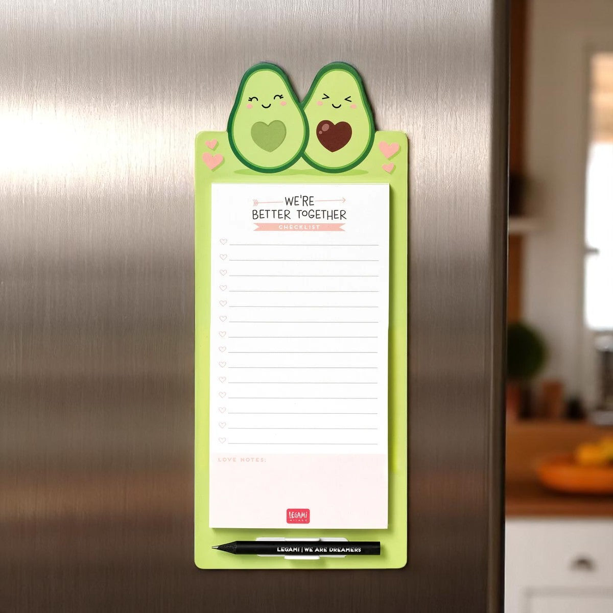 Blocco Note Legami a tema avocando, magneticamente attaco ad un frigorifero.
Venduto da Prodomo negozio online di Casalinghi