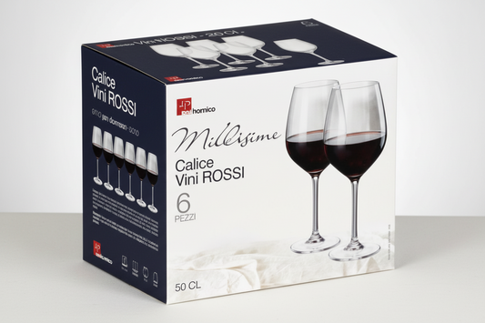Set 6 Calici Vino Rosso 50cl Millésime – Bicchieri Eleganti in Vetro Trasparente