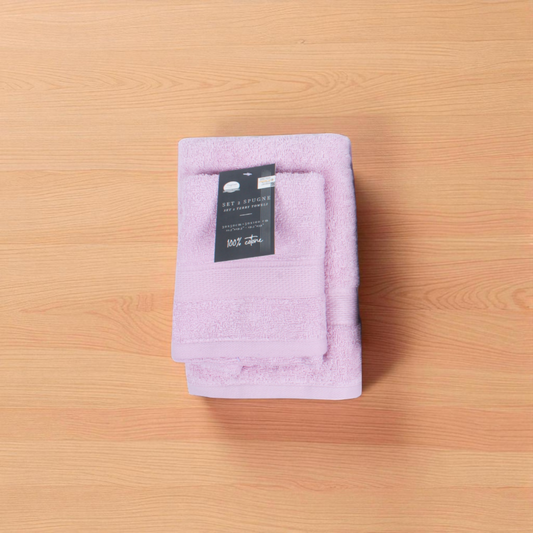 Set 2 Asciugamani Spugna 100% Cotone 30x50 + 50x100 cm