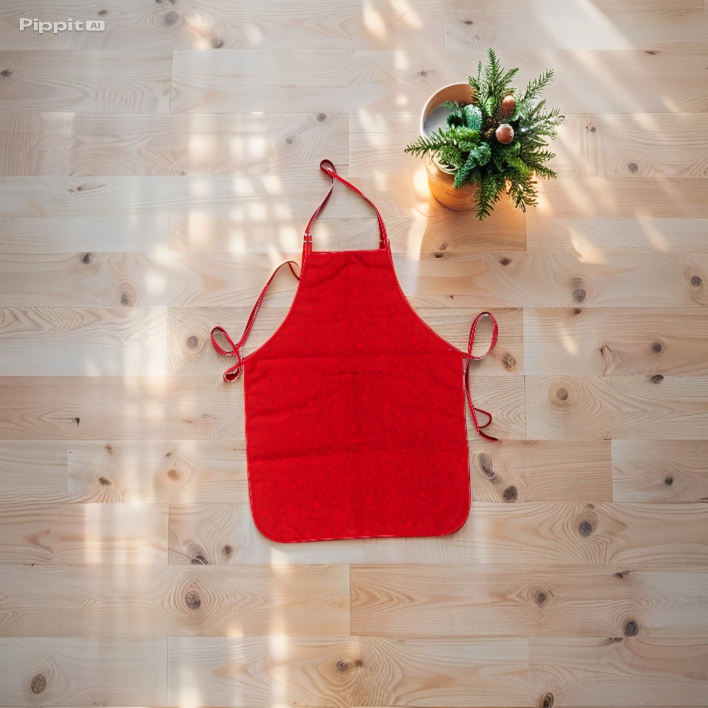 Grembiule Antimacchia Natalizio in Tessuto "Melin" - Rosso - 3 Decorazioni assortite