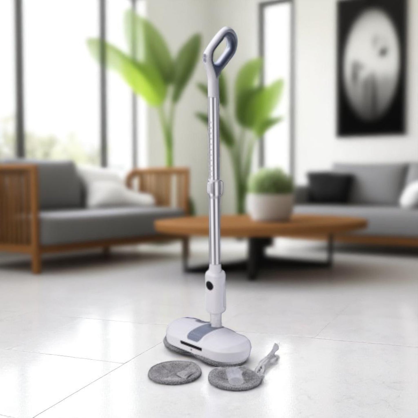 Lucidatrice e lavapavimenti con 2 panni di ricambio in un ambiente domestico. Prodotto Realizzato da ADTrend e venduto da Prodomo negozio online di Casalinghi