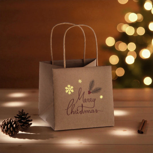 Pacco Regalo Natale - Borsetta in Carta Natale - 3 Decori e 3 Colori Assortiti