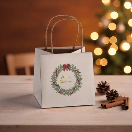 Pacco Regalo Natale - Borsetta in Carta Natale - 3 Decori e 3 Colori Assortiti