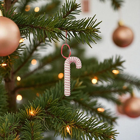 bastoncino di natale appeso ad un albero di natale