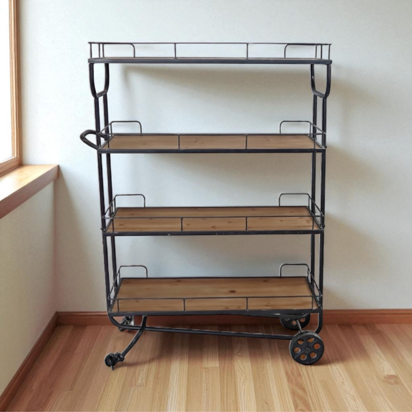 Carrello bar in ferro e legno con 4 ripiani – 92×34×124 cm