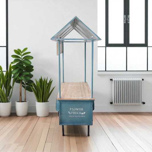 Carretto in Ferro con Anta e Ripiano in Legno – cm 134 x 74 x h. 187 – Azzurro – Rosa