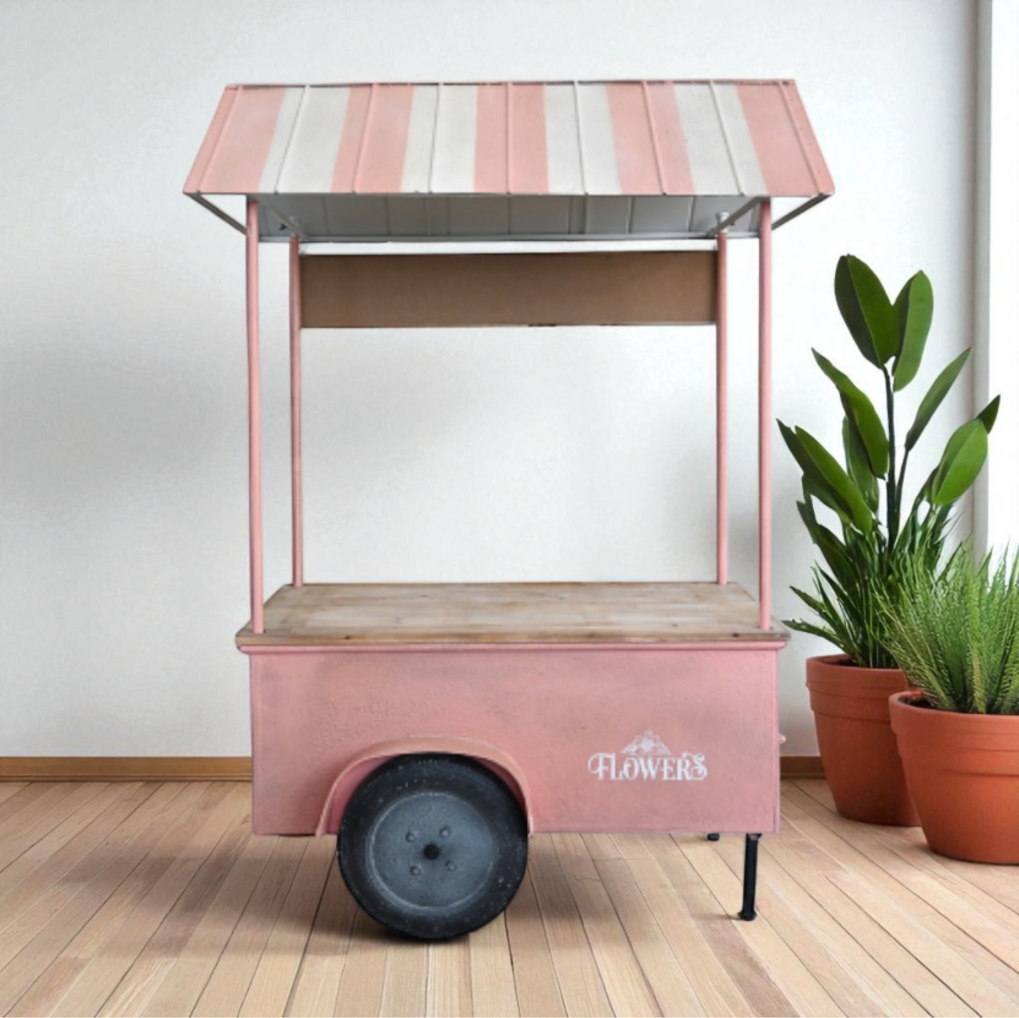 Carretto in Ferro con Anta e Ripiano in Legno – cm 134 x 74 x h. 187 – Azzurro – Rosa