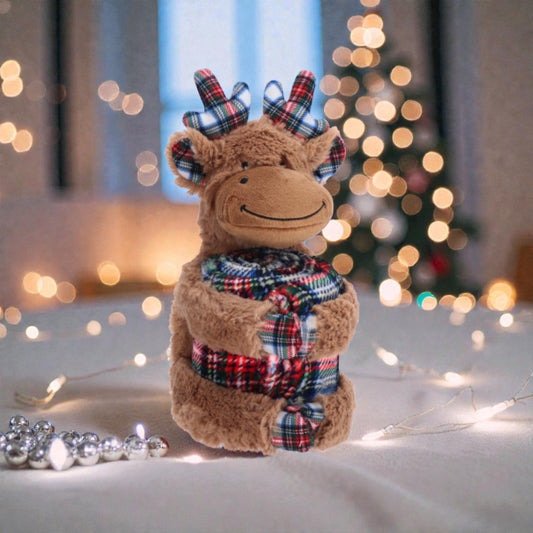 Set peluche renna di natale coperta plaid abbinata di natale.