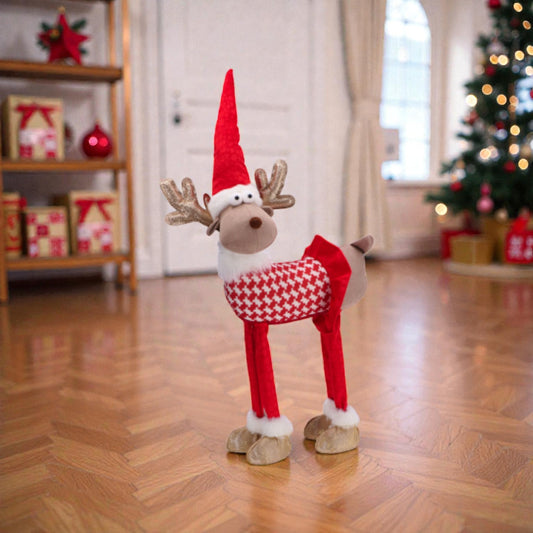 Decorazio in tessuto di natale a forma di Renna di natale con vestito festivo rosso