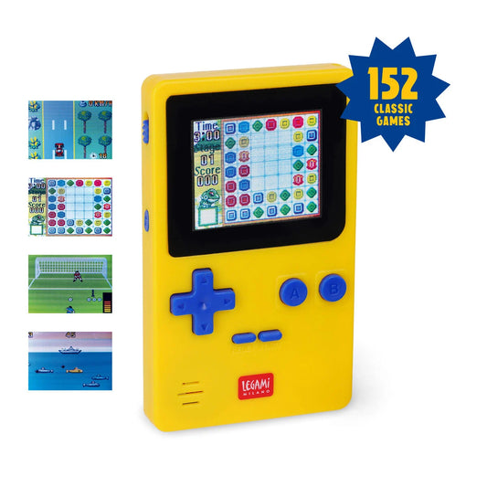 Mini console portatile per giochi arcade retro, colore giallo.
Realizzato da Legami e venduto da Prodomo o Pro Domo