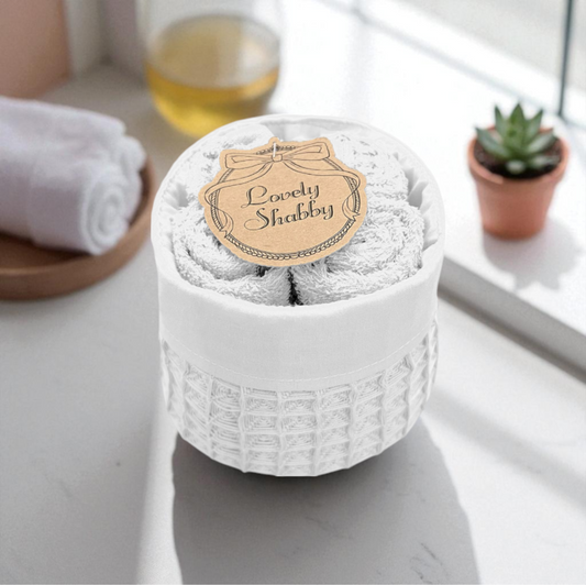 Honey – Set 4 lavette con cestino – colori assortiti: grigio, sabbia, bianco