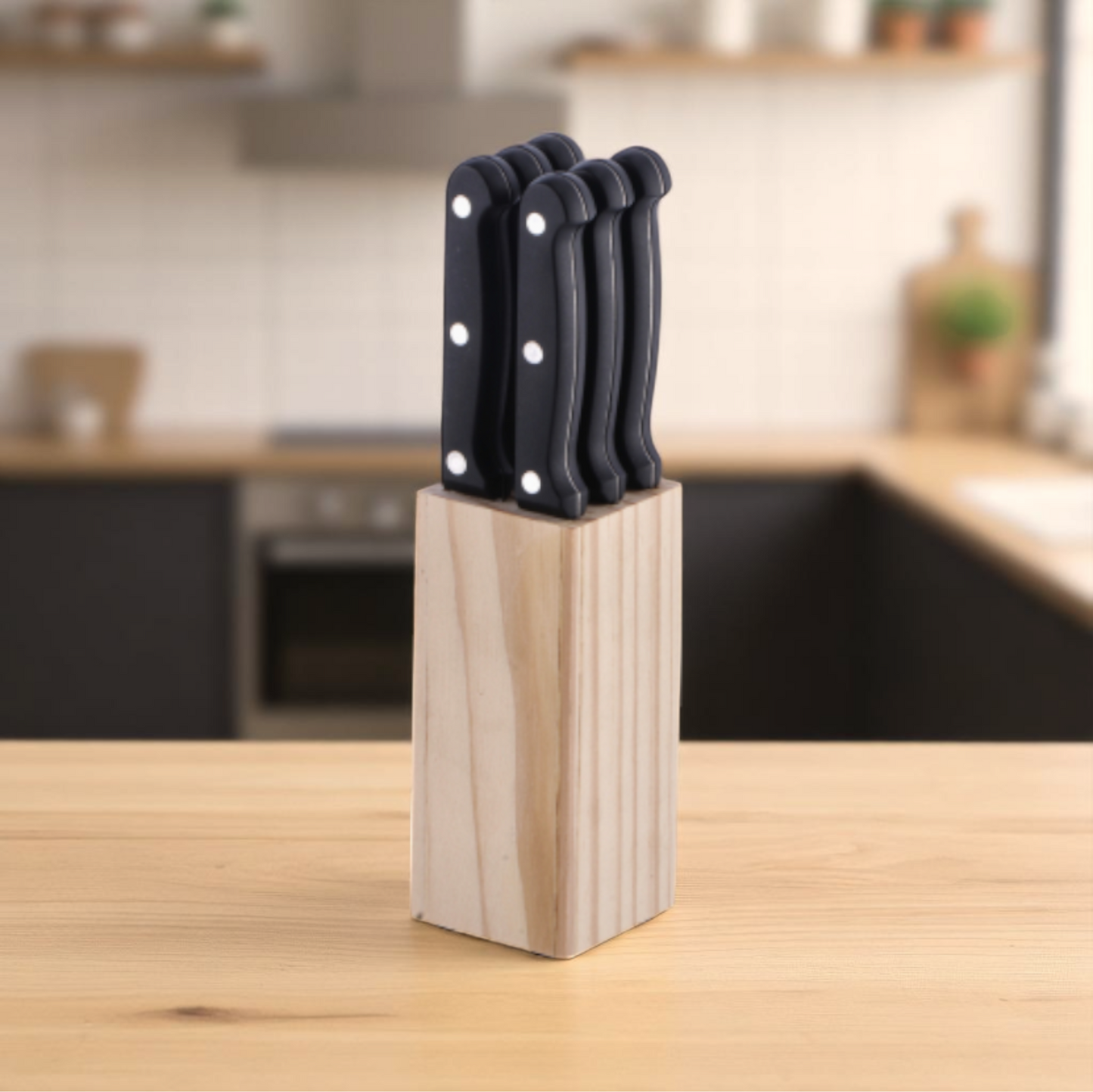 Set 6 Coltelli in Acciaio con Ceppo in Legno