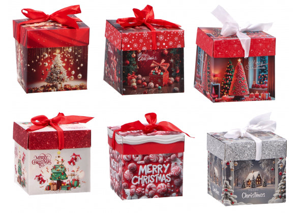 Pacchetto Regalo Pieghevole Natale - Scatola Stampata - 6 decori assortiti