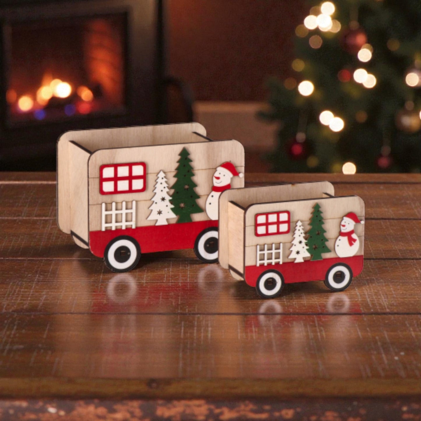 Set 2 Contenitori di Natale in MDF Modello Roulotte