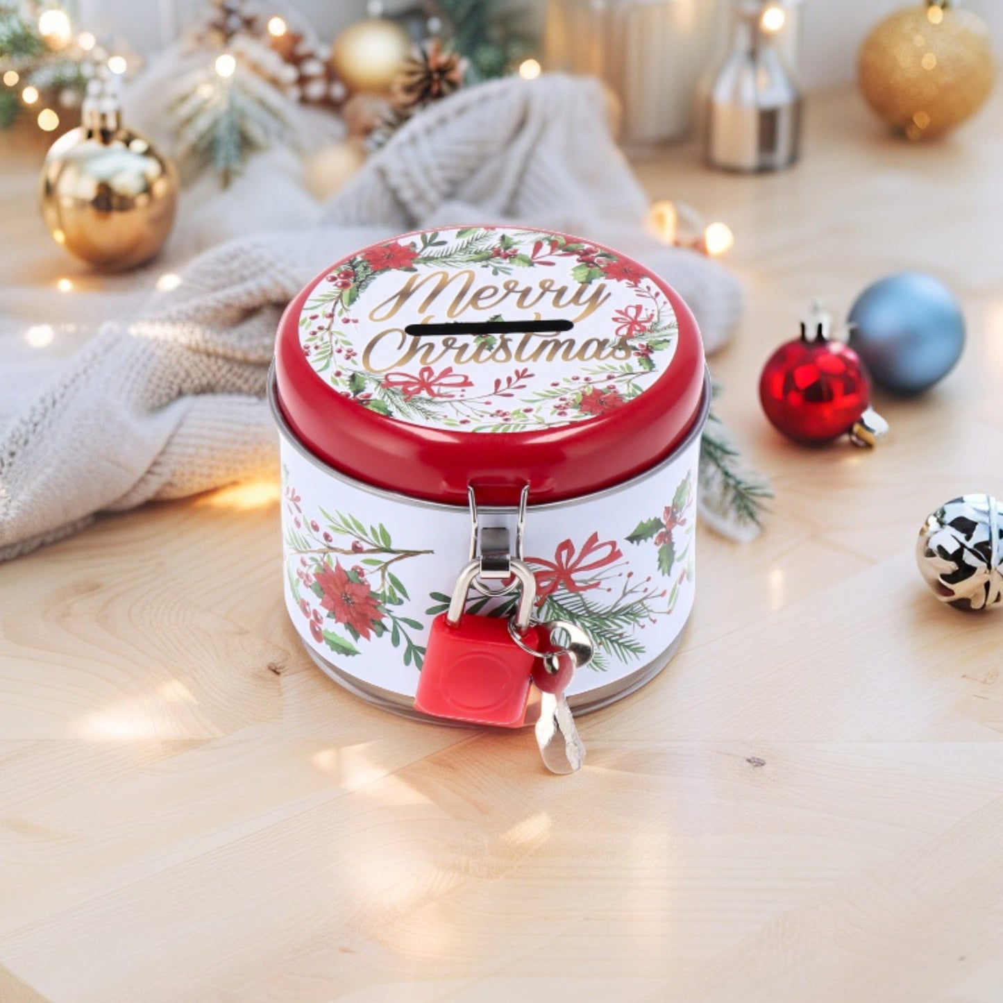 Salvadanaio in Latta Natale - 2 Decori assortiti