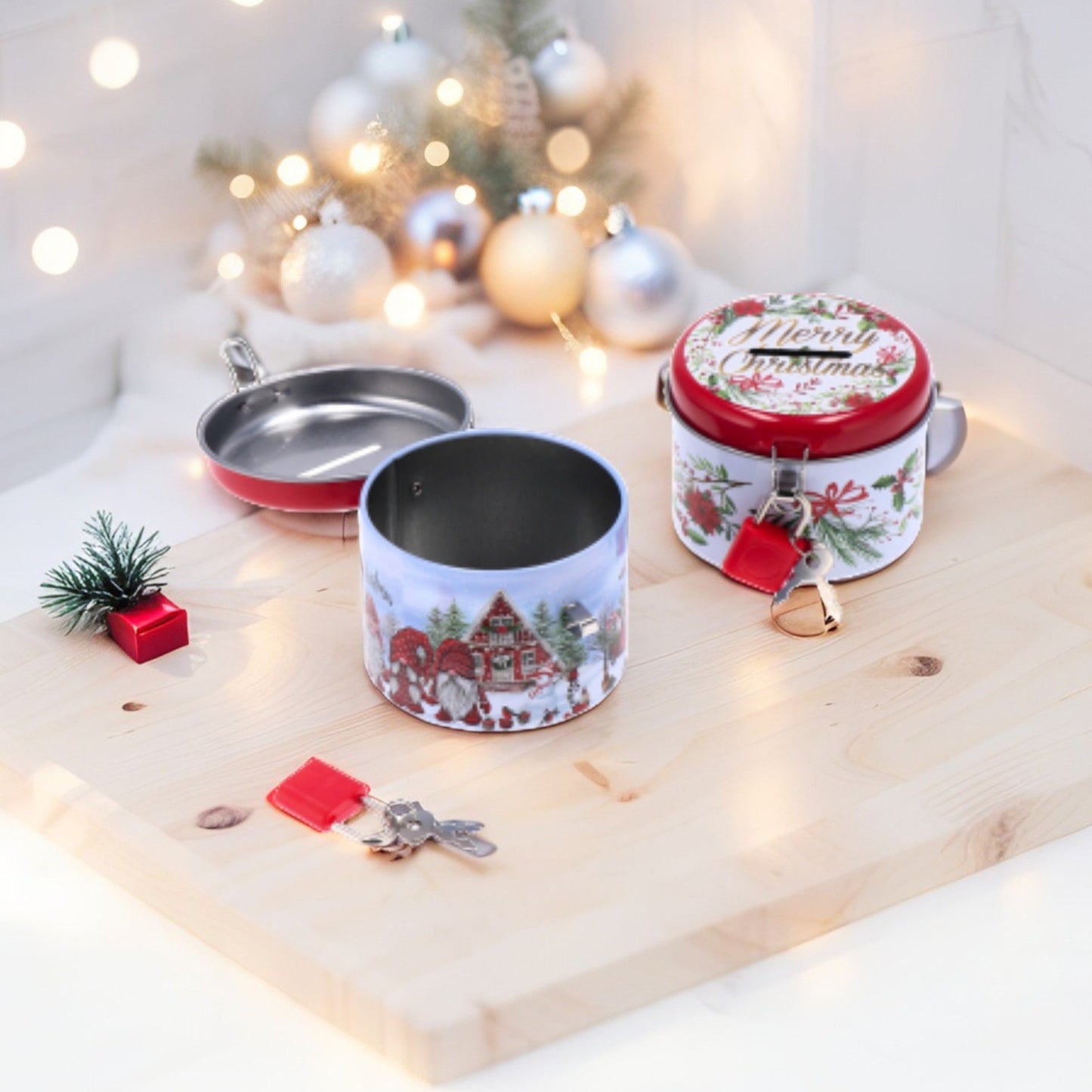 Salvadanaio in Latta Natale - 2 Decori assortiti