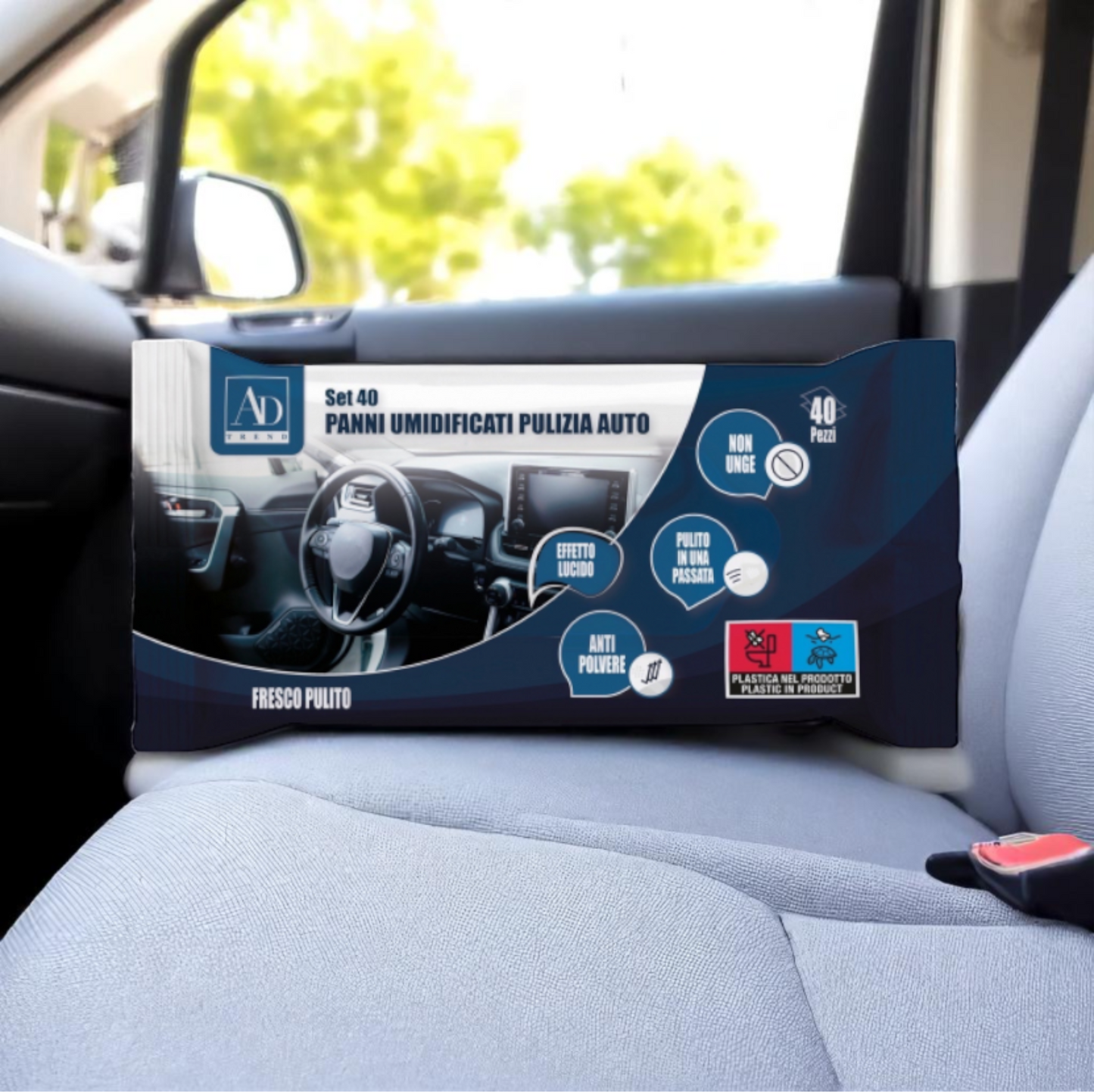 Set 40 Panni Umidificati Profumati per Pulizia Auto