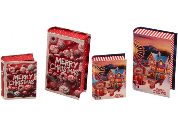 Set 2 Pacco Regalo Natale a Forma di Libro - 2 decori assortiti