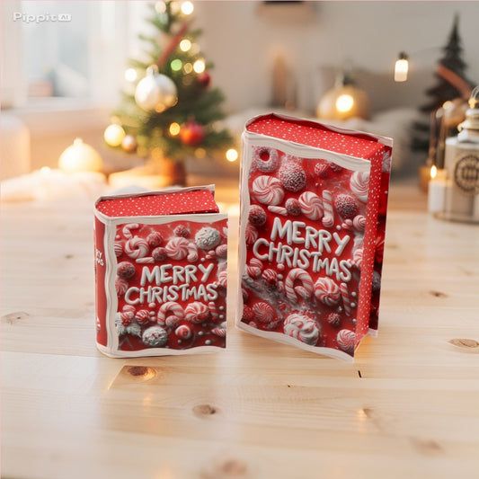 Set 2 Pacco Regalo Natale a Forma di Libro - 2 decori assortiti