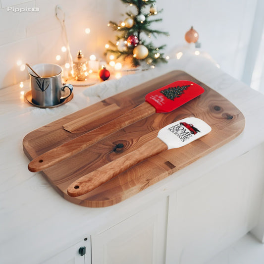 Set 2 Spatole in Silicone Natalizie con Manico in Legno - 2 colori assortiti