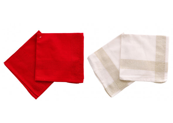 Set 2 Tovaglioli di Natale Esper in Cotone - cm. 45 x 45 - Colori Natalizi Rosso e Bianco