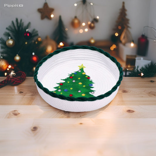 Set 3 Cestini Rotondi in Tessuto Natale - 2 colori assortiti