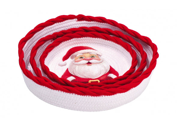 Set 3 Cestini Rotondi in Tessuto Natale - 2 colori assortiti