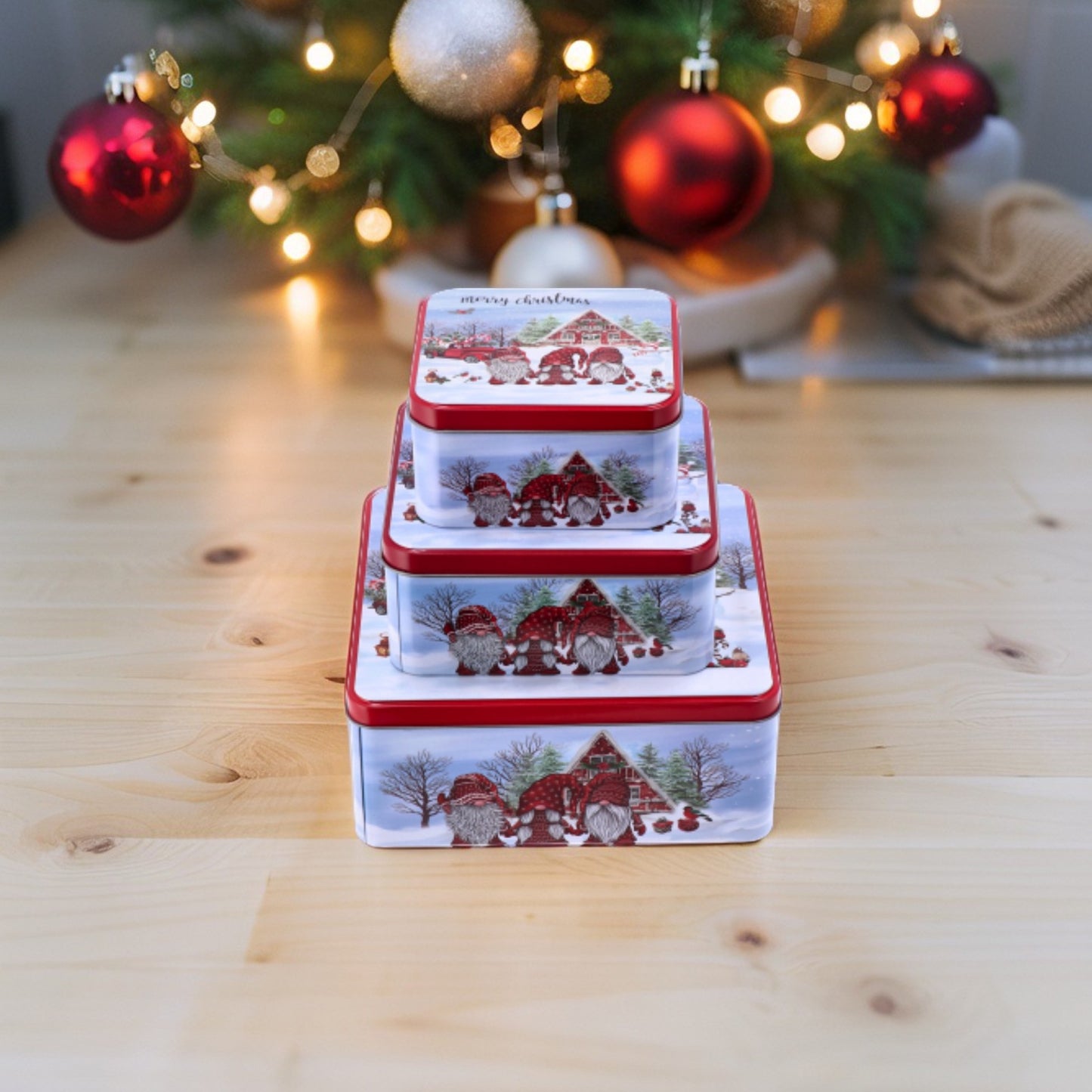 Set 3 Scatole Quadrate Natale in Latta - 2 decori assortiti