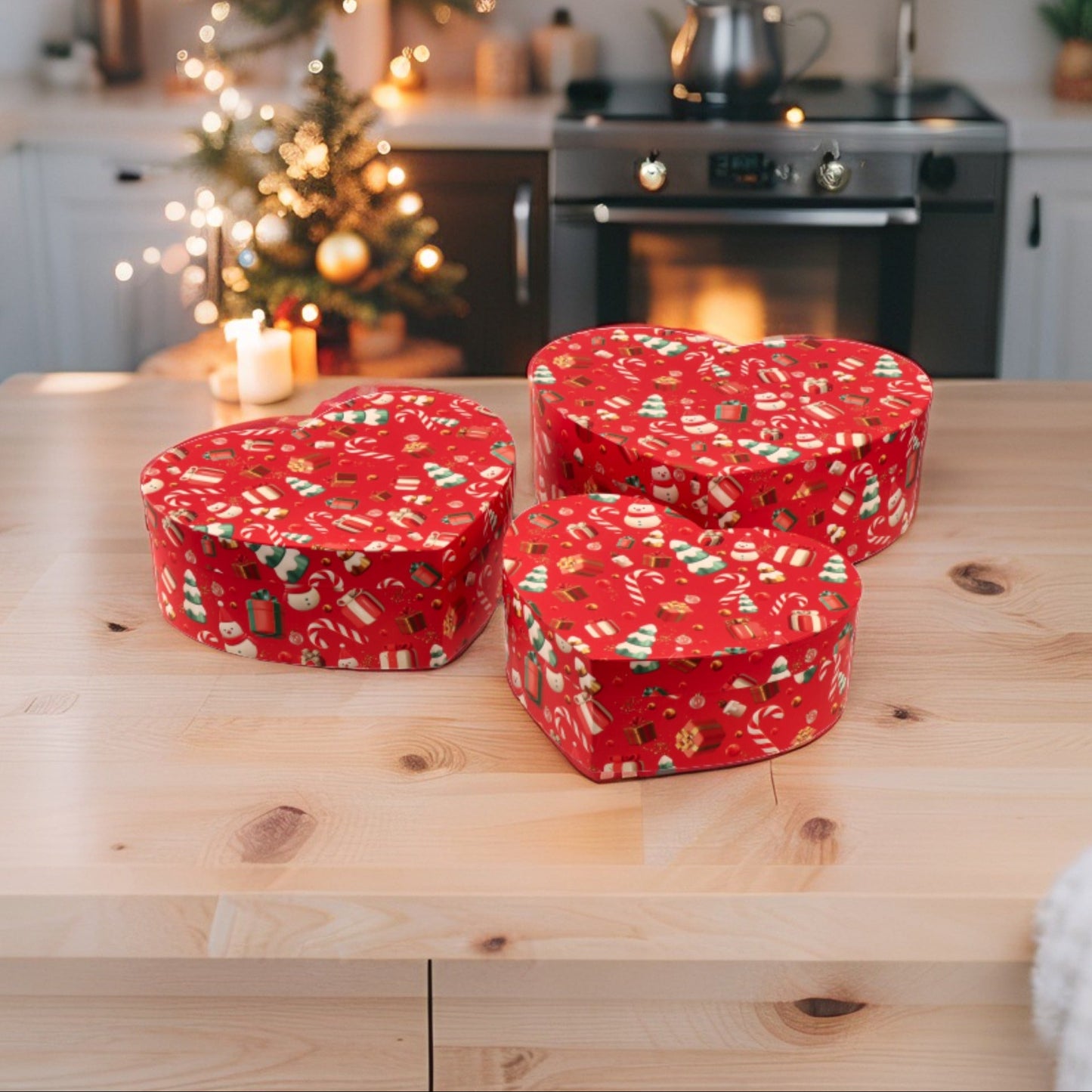 Set 3 Pacchetti Regalo Natale a Forma di Cuore