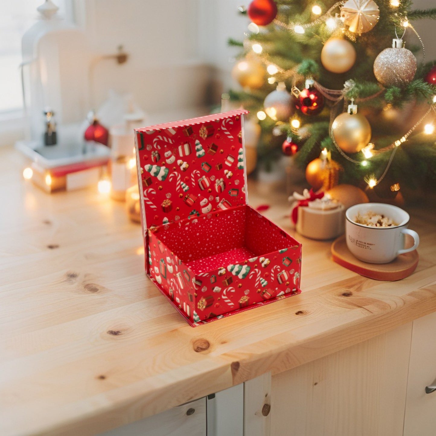 Set 3 Scatole Pacchi Natale - Cartone Stampato con Magnete