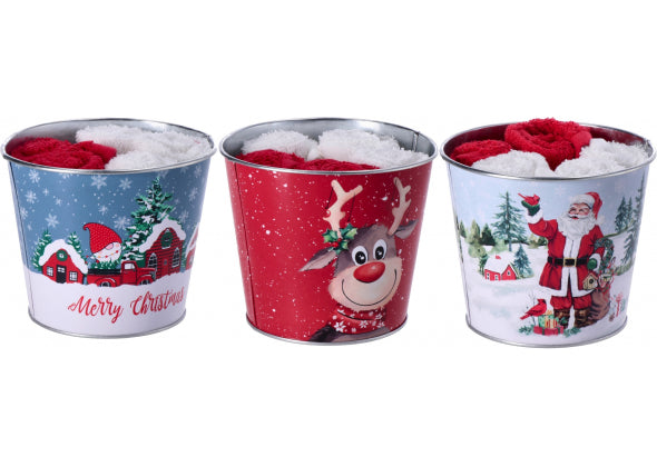 Set 5 Salviette in Cotone con Cestino in Ferro Natale