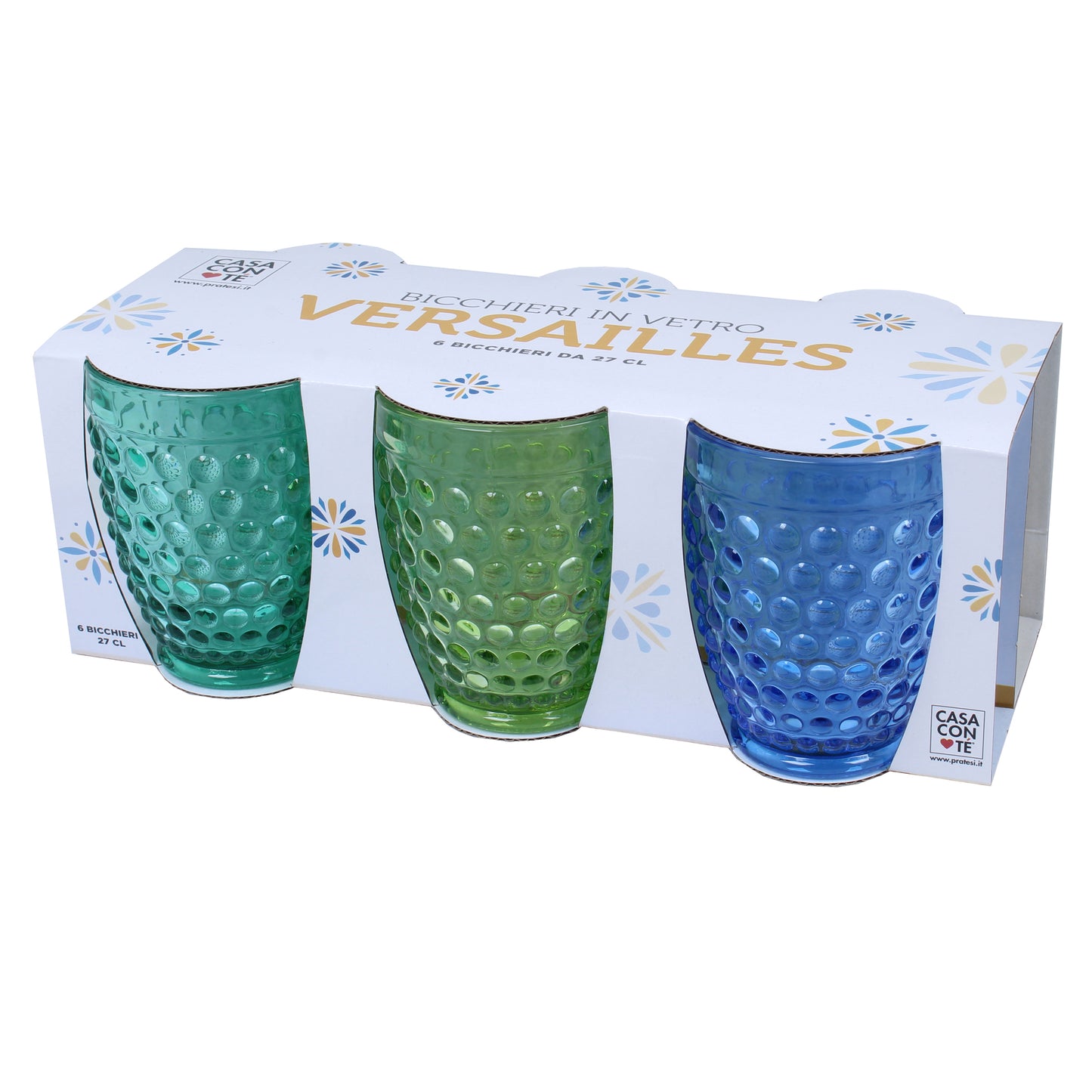 Set 6 Bicchieri Colorati "Versailles" 270 ml in Vetro - 6 Colori Inclusi