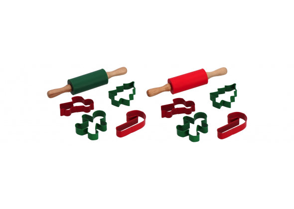 Set 5 Pezzi da Cucina Natale con Mattarello e Formine