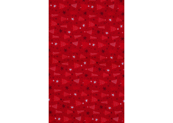 Tovaglia di Natale rossa in tessuto con motivi natalizi, su sfondo bianco