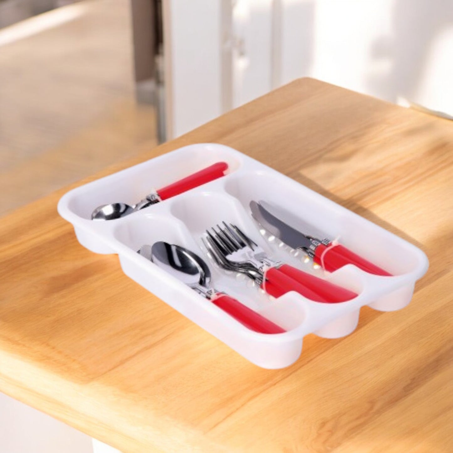 Set 24 Posate in Acciaio e Plastica "Betty" con Portaposate – 3 Colori Assortiti